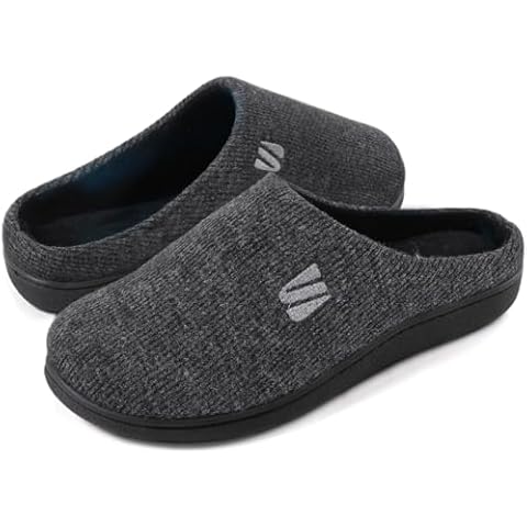 Wishcotton Men's Memory Foam Slippers Indoor Outdoor Cozy House Shoes with Sturdy Rubber Sole, Grey, US 7-8 Cover