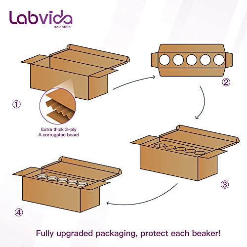 Labvida Heavy Duty Glass Beakers Set 5 Pcs Of Vol.50Ml Thick-Walled, 3.3 Boro Griffin Low Form With Double Scale Printed Graduation For Laboratories, Industries, Schools And Home Use, Lvac017 #TOP6