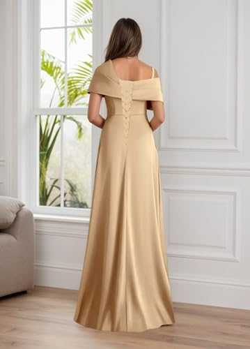 One Shoulder Mother of The Bride Dresses for Women Satin A-Line Corset Pleated Wedding Guest Dress4
