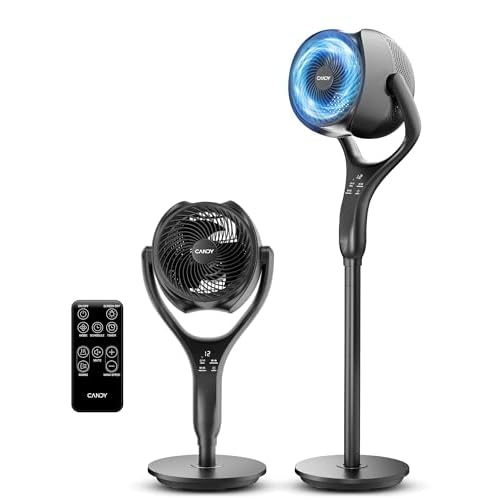 Candy Standing Fan for Bedroom, 90Β° & 120Β° Oscillating Pedestal Fan, 3 Heights Adjustable Floor Fan with Brushless DC Motor, 12 Speeds, 3 Modes, Night Light, 12H Timer, Remote for Home, Dorm