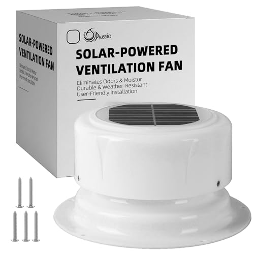 Aussio RV Solar Ventilation Fan with Mounting Screws, Solar-Powered Ceiling Fans for Camper, Trailer, RV Solar-Powered Ceiling Vent with Fan, Camper Solar Exhaust Fans for Trailer, Marine - White