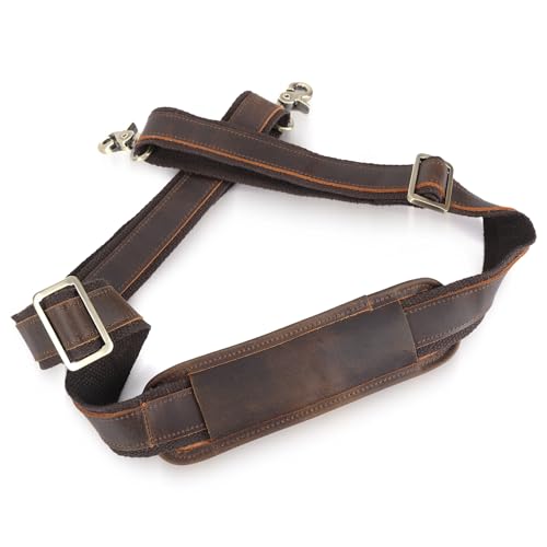Polare Full Grain Leather Adjustable Replacement Shoulder Strap with Double Adjustable Buckles for Briefcase Messenger Shoulder Duffel Bag (Dark Brown with Dual Buckles)
