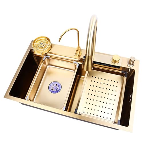 Fregadero de la cascada de cocina de acero inoxidable de 75 cm con grifo extractor