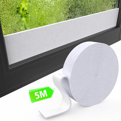CEVILLAE Cinta adhesiva anticondensación, tiras de condensación para ventanas, tiras absorbentes, tiras de fieltro anticondensación, color blanco, 3,5 cm x 5 m