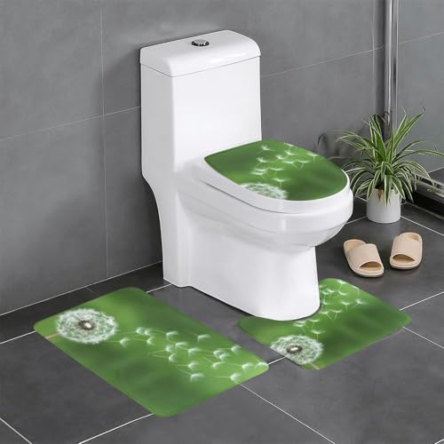 飛び立つタンポポの綿毛 蒲公英花 トイレマット 3点セット フタカバー 浴室足ふきマット 吸水 速乾 滑り止め 抗菌 防臭 洗える ふわふわ プレゼント 40x60cm