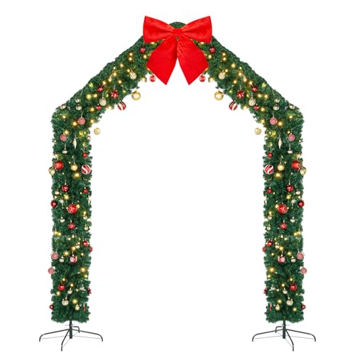 VINGLI 8FT Christmas Archway, Pre Lit Holiday Arch Decor with 350 LED Lights & 1650 Branch Tips, Roof Top PVC Arch for Outdoor Garden Arch, Party Wedding & Holiday Decor