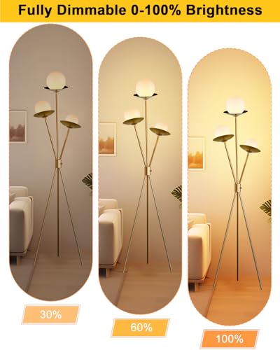 Image of 3 Globe Dimmable Tripod Floor Lamp, Mid Century Floor Lamps with 3Pcs 3000K Bulbs Included, Modern Gold Tall Lamp for Living Room Bedroom Home Office Sofa Beside Corner Decor