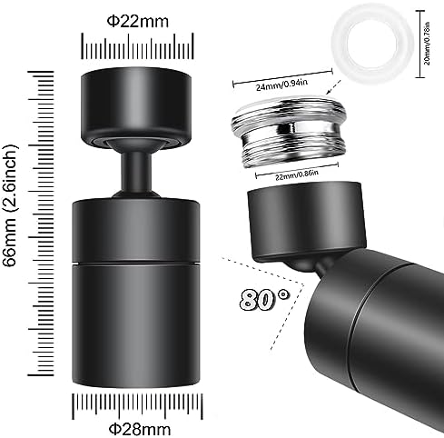 Kitchen Tap Spray Head, 360° Swivel Spout Kitchen Sink Tap, Tap Faucet Attachment Spray with 2 Functions Modes, Replacement Tap Aerator Sprayer Accessories, Universal Tap Adapter Attachment (Black)
