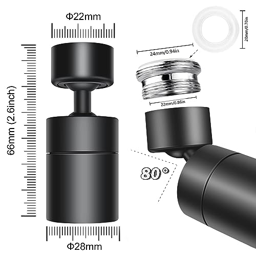 Miniatura 6 de Aireador Grifo Cocina Giratorio 360 , Ajustable 2 Modos Salida Agua, Con 5 Adaptadores 20 22 24 Mm, Grifo Dispositivo Anti Salpicadura Con Universales Para Grifos De Cocina Y Bañ, Negro