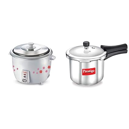 Prestige PRWO 1.8-2 700-Watts Delight Electric Rice Cooker with 2 Aluminium Cooking Pans + Prestige Popular Stainless Steel Pressure Cooker, 2 Litres, Silver