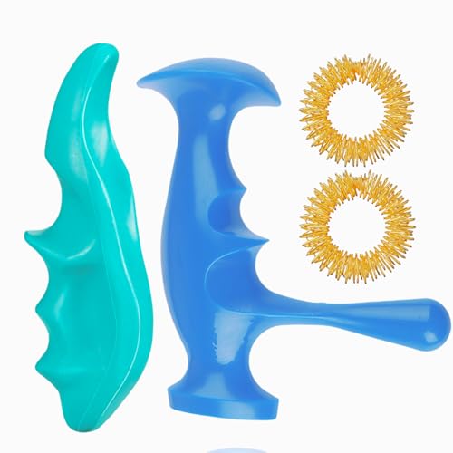 Manual Trigger Point Massage Tool and Thumb Saver for Full Body Deep Tissue Massage, with 2 Pieces Finger Ring, Stress Relief