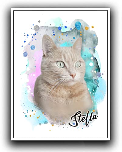 Custom Dog/Cat Portrait Watercolor Painting Framed Canvas Prints With Your Photos Wall Art For Home Decoration, Personalized Memorial Gift For Pet Lovers Dog Moms (12X16 Inches, Black Frame) #TOP5