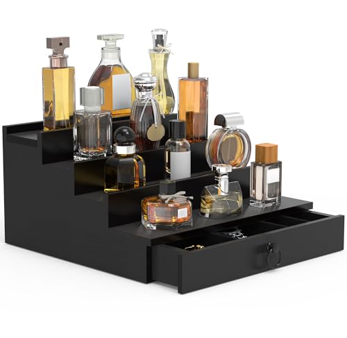 upcessory Wood Cologne Organizer for Men 4 Tier Black Perfume Stand
