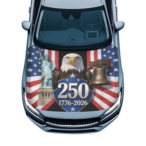 Image of Eagle Automotive Hood Cover for Cars Sedans Washable Car Hood Cover 250 Years USA Flag Car Front Hood Cover Car Hood Cover Wrap 4th of July Decorations