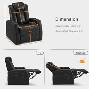 Mcombo power recliner chair with adjustable headrest for living room home theater seating with swivel tray table usb port led light armrest storage hts422 black  urban country home decor