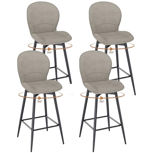 LEWE Tabourets de Bar Moderne Lot de 4, 75 cm Hauteur d'Assise, Pivotant à 360° Chaise Haute Cuisine, avec Dossier Rembourré en Tissu, Repose-Pieds Métallique, pour...