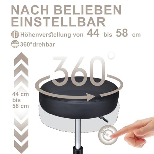 Zedelmaier Rollhocker höhenverstellbar, leise Rollen, 44–58 cm, Schwarz – Ansicht 6