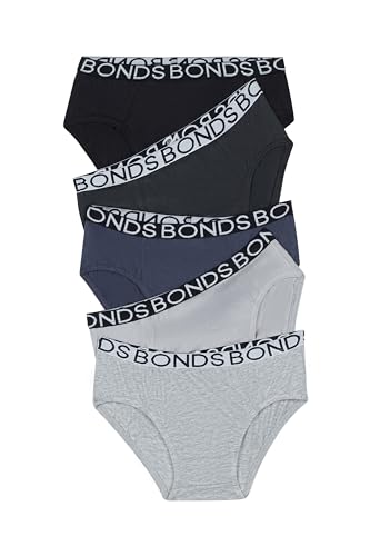 Bonds Boys' Underwear Brief, Black/Greyscale (5 Pack), 14/16