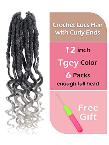 Kavsorapi 12 Inch Goddess Locs With Curly Ends 6 Pack Pre-Looped Soft Locs New Faux Locs Crochet Braids With Curly Ends (Tgrey/Ombre Grey) #TOP1
