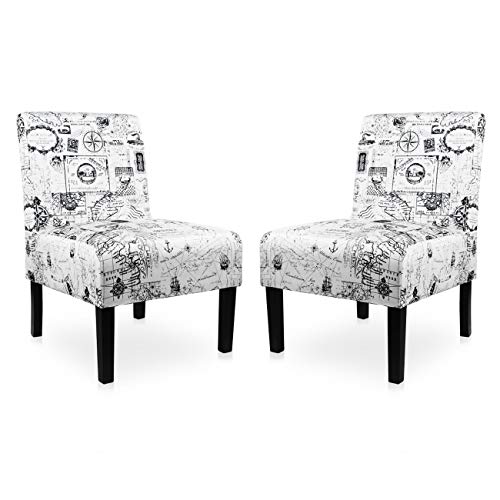 Modern Fabric Armless Accent Chair Set of 2 Decorative Slipper Chair Vanity Chair