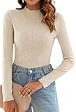 Poetsky Fall Long Sleeve Shirts for Women High Neck Fitted Winter Tops Aesthetic Turtleneck Sweater Almond M