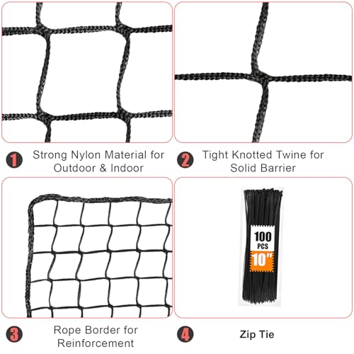 Storgem Baseball Batting Cage Net, Frame Not Include, 10' X 10' X 35' Baseball and Softball Cage Netting with Door, Target Cloth, Heavy Duty Enclosed Hitting Cage Net for Backyard and Indoor by Storgem - Image 9