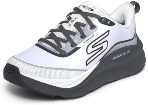 Skechers Women's Max Run VortezaSneaker, White Textile Charcoal Trim, 8 UK