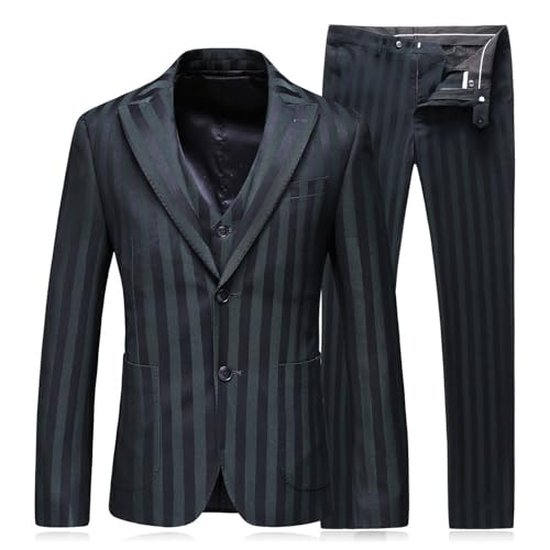 Men's Three Pieces Stripe Suit Single Breasted Button Casual Dinner Jacket Vest Pants