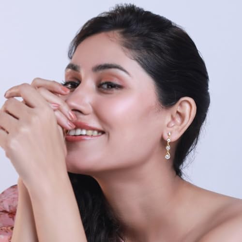 CANDERE - A KALYAN JEWELLERS COMPANY 18K (750) BIS Hallmark Yellow Gold and Certified SIIJ Diamond Dangle Earring for Women with Screw Back Closure - Image 5