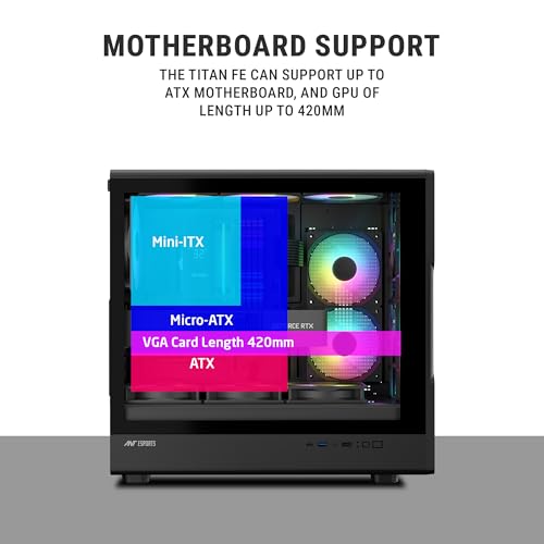 Image of Ant Esports Titan FE Mid-Tower Computer Case /Gaming Cabinet - Black | Support ATX, M-ATX & Mini-ITX | Pre-Installed 4 ARGB Fans