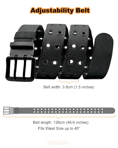 Nylon Webbing Double Grommet Belt for Mens, 126cm Adjustable Canvas Belts Vintage Black Buckle Punk Style Unisex4