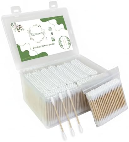 Egaageoi 1000 Count Biodegradable Bamboo Cotton Swabs with Resealable Box