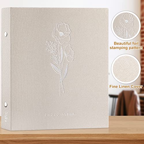 Lanpn Self Adhesive Photo Album Scrapbook 80 Pages, Linen Photos Albums DIY Sticky Magnetic Pages holds 6x4 7x5 A4 A5 Picture for Family Wedding Birthday (Large-40 Sheets/80 Pages, Beige)