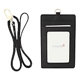 Genuine Leather Card Holder Necklace Neck Business Id Badge Neck Strap (Black)