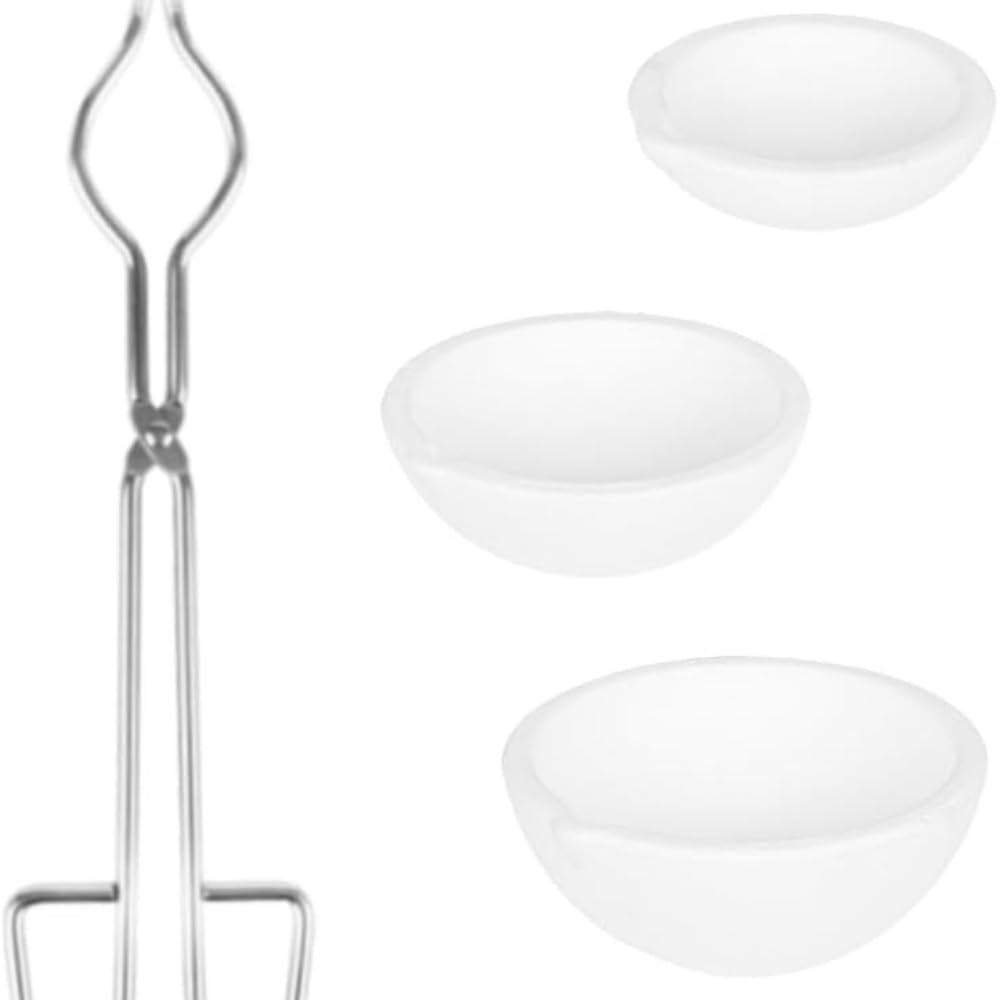 Hochwertiges Schmelztiegel-Set aus Quarzglas mit Edelstahlzange – for Schmelzen von Gold, Silber, Kupfer und mehr(Clip with bowl NO3)
