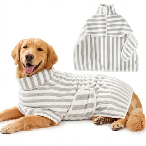Dog Drying Coat Super Absorbent Dog Bathrobe Towel Cute Soft Pet Bathrobe Adjustable Microfiber Dog Drying Towel Pet Towel Robe for Medium Large Dogs Bath Swim Groom & Travel