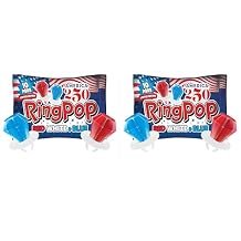 Ring Pop Red White & Blue Lollipops Bulk Candy Individually Wrapped Wearable Hard Candy Rings Cherry & Blue Raspberry Flavored Lollipop, for Party Favors, Kids & Goodie Bags 10 Count, 2 Pack
