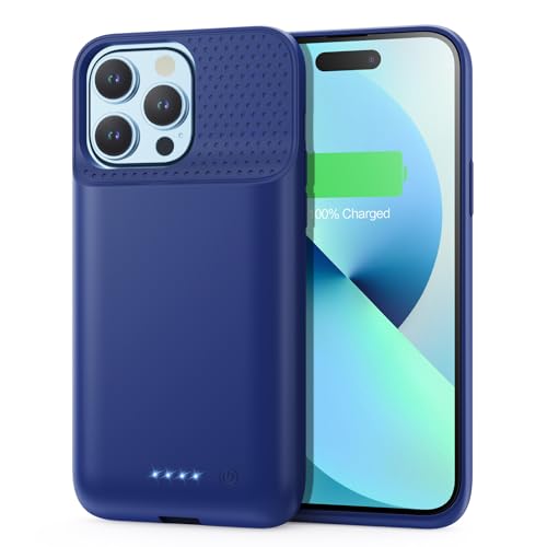 Battery Charging Case for iPhone 12Pro Max/13Pro Max/14Pro Max/14Plus (6.7 Inch) Powerful 8600mAh Portable Rechargeable Charger Cover for iPhone 14ProMax/14Plus/13Promax/12Promax Battery Case-Blue