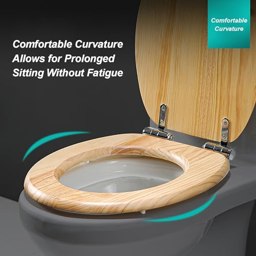 Tavoletta Wc Universale Rotondo In Legno Massello, Copriwater Universali Con Cerniere, Compatibile Con La Maggior Parte Dei Modelli, Coperchio Water Chiusura Ammortizzata(Orange) - 5