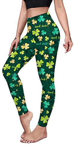Color Cosplayer St. Patrick'S Day Yoga Leggings Pants For Women Plus Size Shamrock High Waisted Clover Leaves Soft Tights cover
