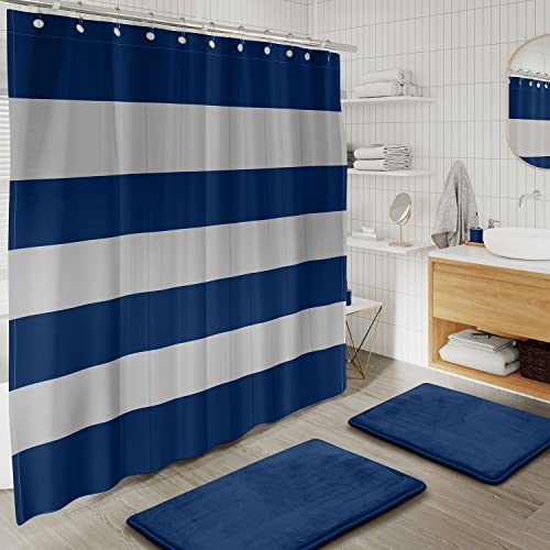 Clara Clark Bathroom Set - Navy Bathroom Accessories Set, 20PC Bathroom Accessory Set, Shower Curtain Set with Liner, Toothbrush Holder, Soap Dispenser, Soap Dish, Toilet Brush Holder, and Trash Can by Clara Clark - Image 7