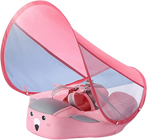 Image of Baby Swim Float - Mambobaby Float with Canopy Add Tail, Avoid Flip Over, Non-Inflatable Solid Baby Float, Upgrade Soft Skin-Friendly, Adjustable Safety Strap, UPF 50+ Infant Pool Swimming Ring