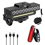 Rechargeable Waterproof Bicycle Headlight with Horn, 9 LEDs and 7 Modes, IPX5 Waterproof, Long Battery Life with Power Display, Easy Install for Night Riding & Mountain Cycling