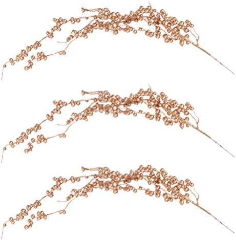 Amosfun 3pcs Artificial Gold Berry Picks Stems Christmas Holly Berry Branches Christmas DIY Crafts Floral Arrangements