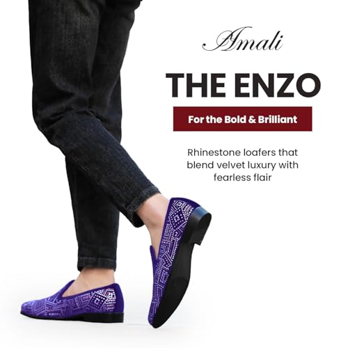 Image of Amali Men's Embellished Velvet Tuxedo Loafers, Smoking Slippers | Velvet slip-on smoking slippers with embellished upper for tuxedos, weddings and formal occasions