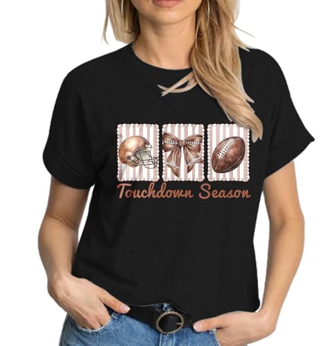 Image of Football Mom Shirt Women-Cute Touchdown Season T-Shirts Game Day Mama Short Sleeve Funny Football Tee Top