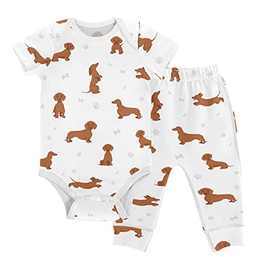 Image of vvfelixl Baby Pants Sets Black Dachshund Long Haired Short Sleeve Baby Clothes for Boys Girls 0-24M