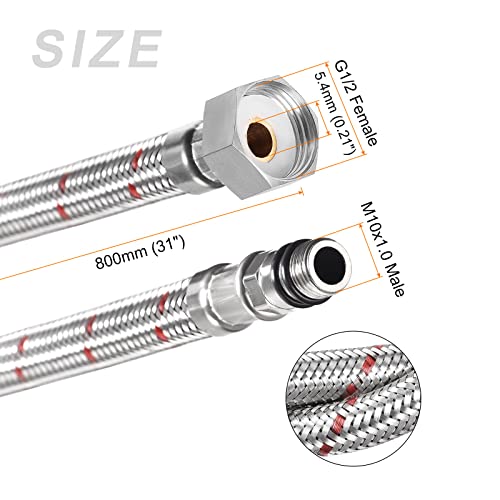 Metallixity Faucet Supply Line Connector (800Mm/31") 1Set, 304 Stainless Steel G1/2 Female To M10X1.0 Male Water Supply Hose Connector - For Kitchen Bathroom #TOP1