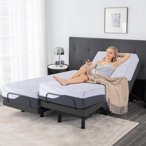 Split King Adjustable Bed Base with Gel Memory Foam Mattress