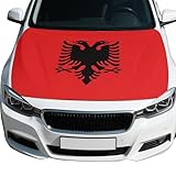 Albania Flag Car Hood Cover 4X5 Ft Polyester Elastic Fabrics, Universal Fit for Car, SUV, or Van